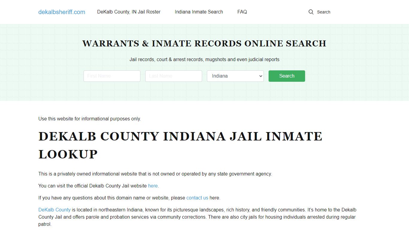 DeKalb County Jail, IN Inmate Roster, Booking, Arrests, Warrants