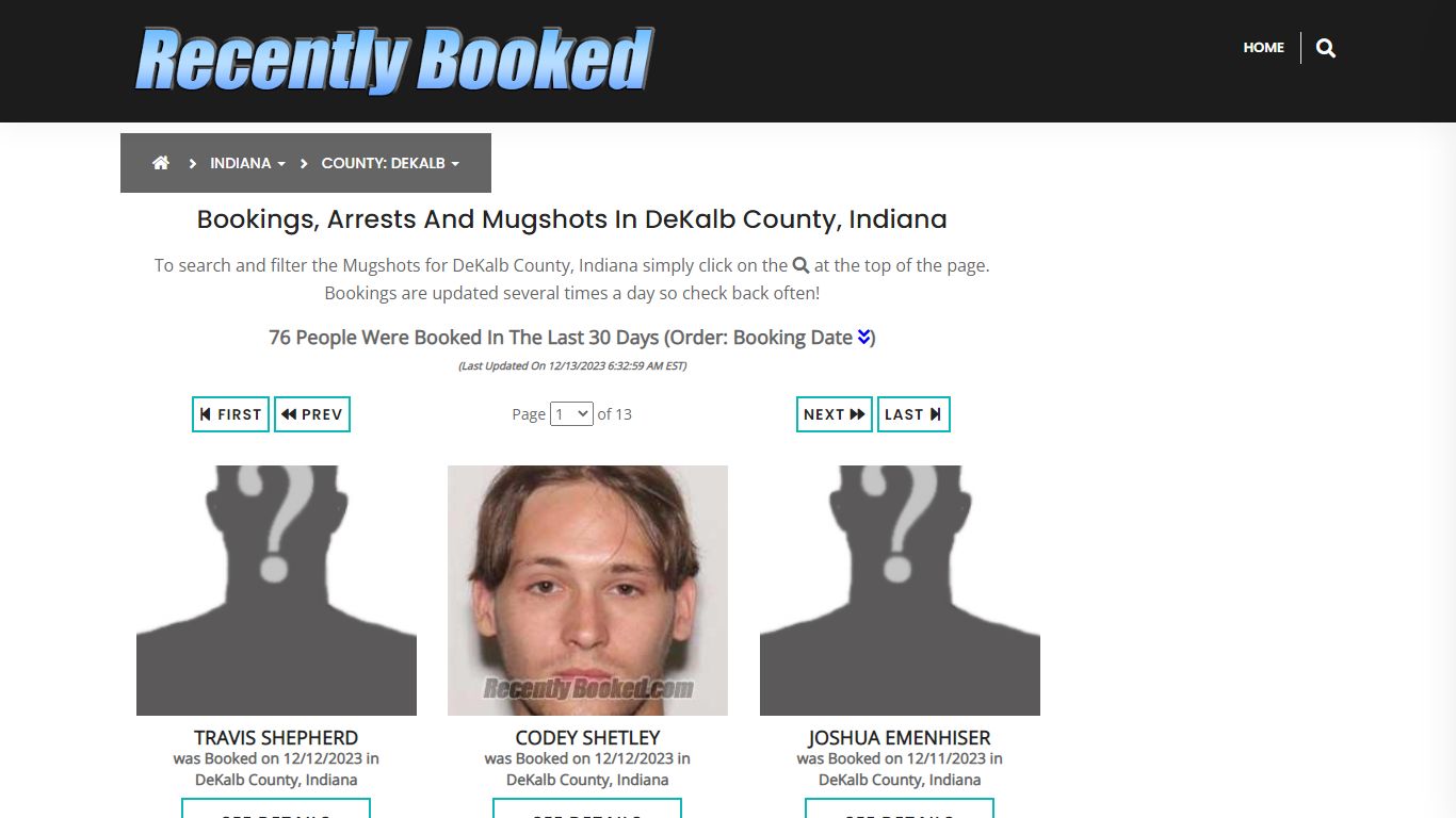 Recent bookings, Arrests, Mugshots in DeKalb County, Indiana