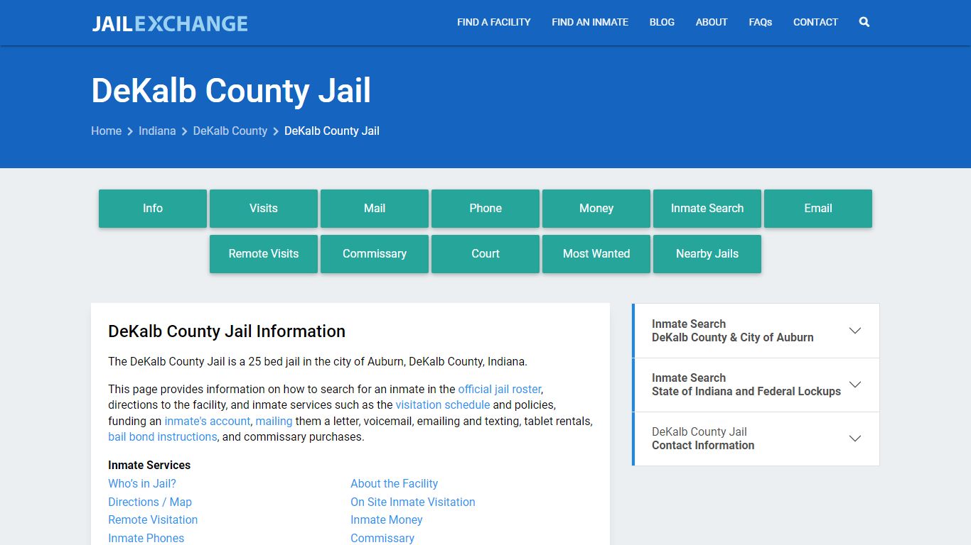 DeKalb County Jail, IN Inmate Search, Information